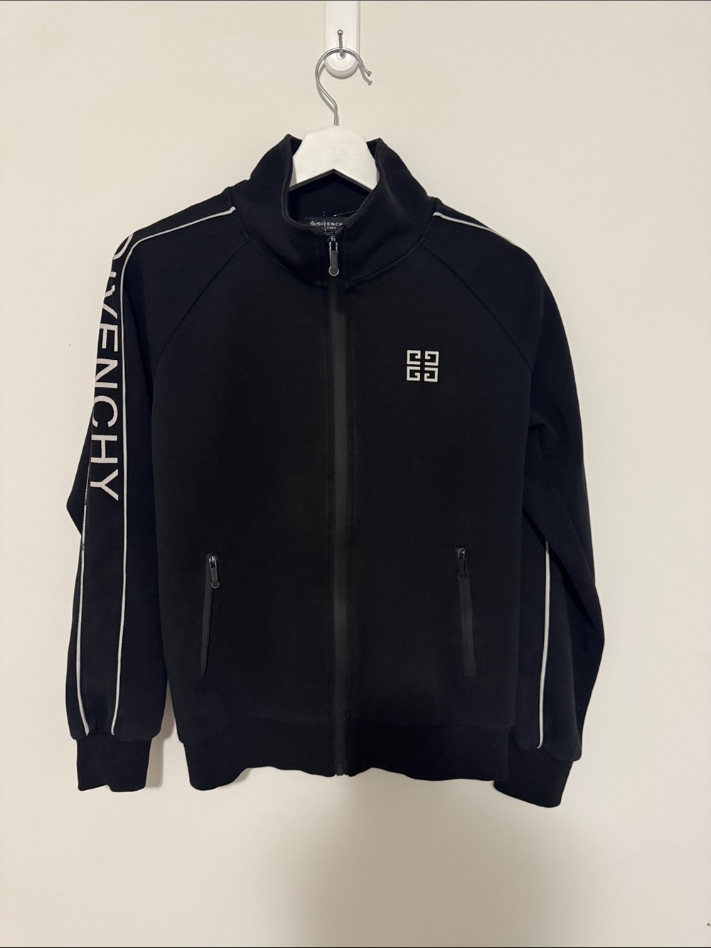 Givenchy Black Track Jacket with White Logo and Piping